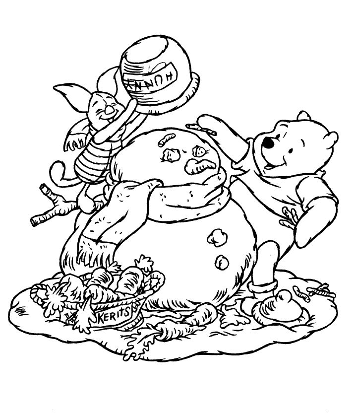 coloriage winnie et porcinet bonhomme de neige